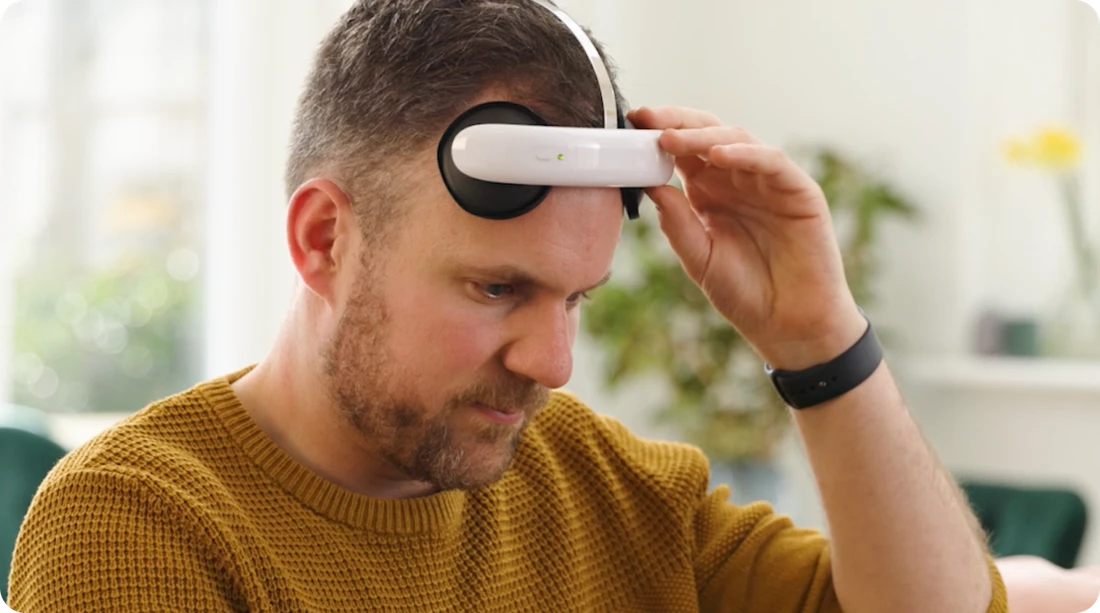 men wearing tdcs flow neuroscience device