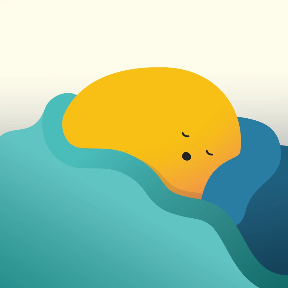illustrated yellow blog sleeping under a wave of blue covers